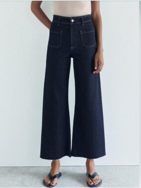 ZARA Wide Leg Patch Pocket Dark Denim Jeans Size 4